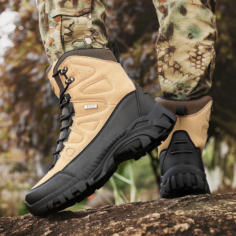 High-Quality Khaki Men's Hiking Boots High-Top Platform Trekking Shoes Men Non-Slip Training Outdoor Male Boots botas masculino