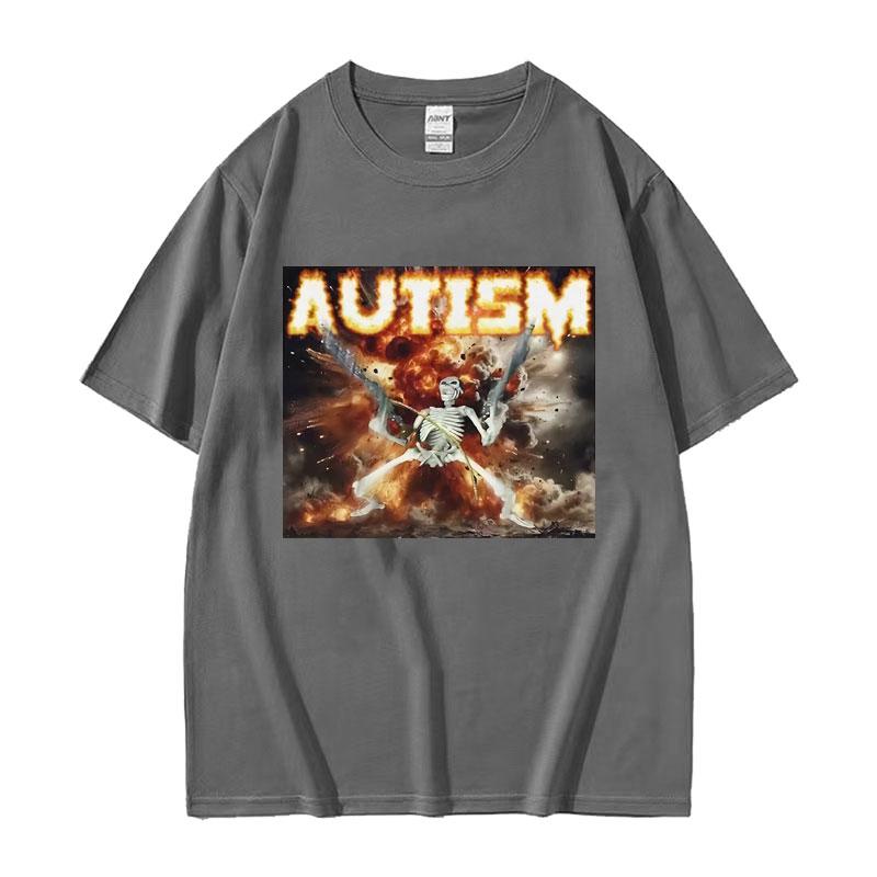 Autistic Funny Skeleton Meme Graphic T Shirt Men Fashion Gothic Retro T Shirts Male ONeck Oversized Short Sleeve Tshirt Unisex