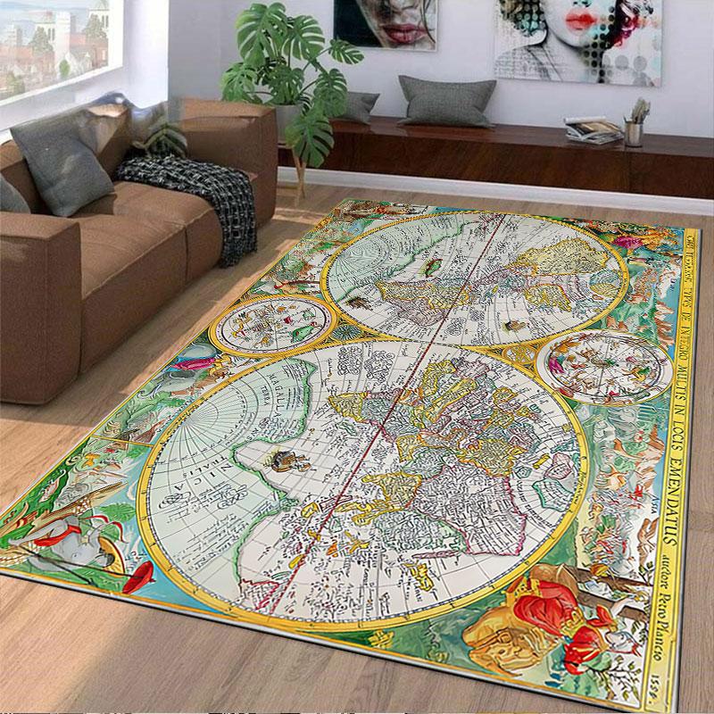 Vintage World Map Carpet suitable as a non-slip mat for the living room or bedroom sofa