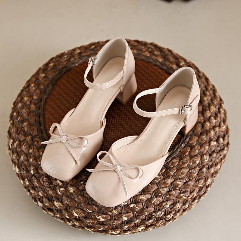 Sandal girl 2025 new pointed thick heel with skirt gentle single shoe fashion low heel bag head fairy style versatile