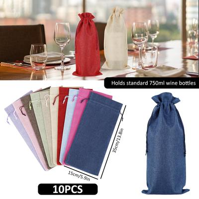 10Pcs Burlap Wine Bags with Drawstrings and Tags Wine Bottle Gift Bags Christmas Wedding Birthday Holiday Party Housewarming