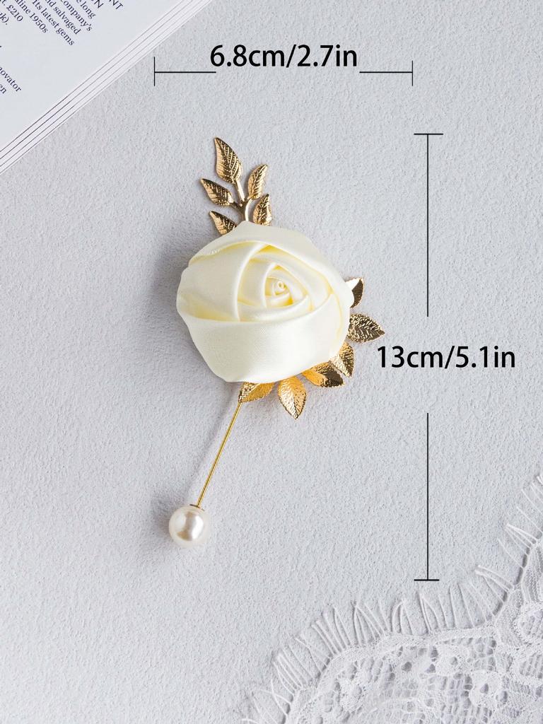 1pc High-end Faux Pearl & Rose Bud Boutonniere For Wedding Party Prom Decorations