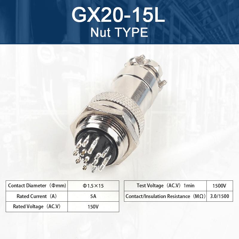 GX20 Nut Type  Male &Female Aviation Plug Socket Connector 2/3/4/5/6/7/8/9/10/12/14/15 PIN Cable Joint  Aviation Plug Connector