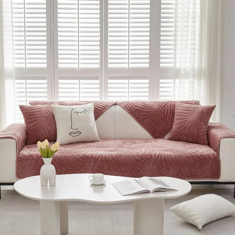 Winter Thick Plush Sofa Cover for Living Room Soft Velvet Sofa Mat Chaise Lounge Towel Universal Non-Slip Couch Back Slipcovers