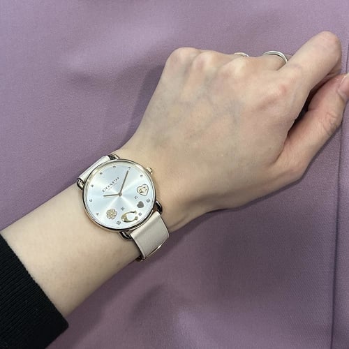 Coach Women's Elliott Ivory and Pink Leather Strap Watch (No. 3 Ivory (36mm))