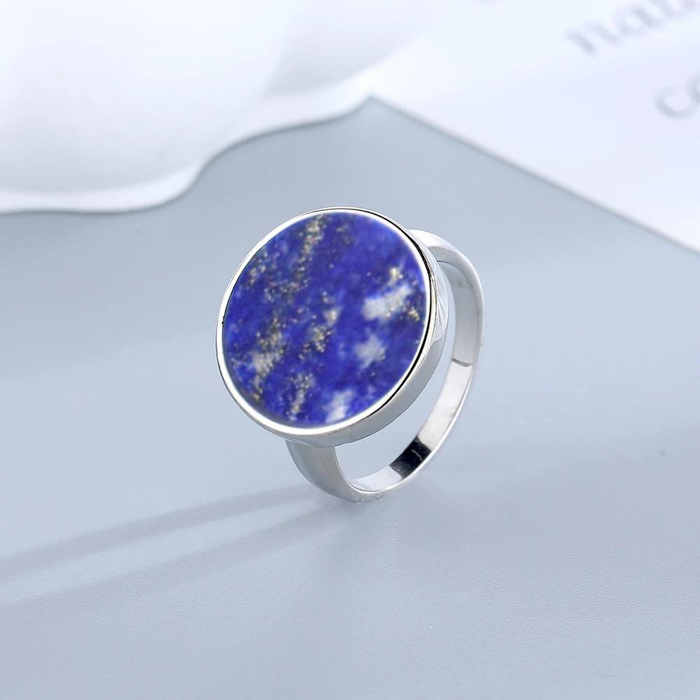 Women Ring 15MM Natural Stone Lapis Agate Malachite Brief Design Cute Ring Fashion Women Party Jewelry
