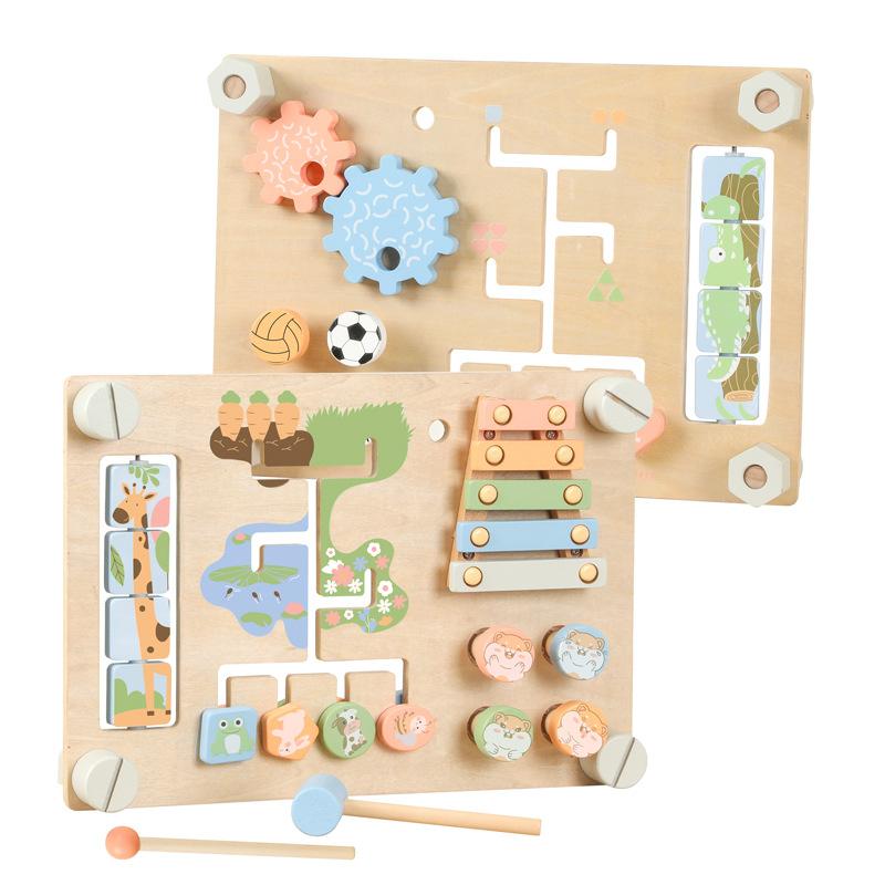 Children'S Educational Double-Sided Game Multi-Functional Busy Board Wooden Puzzle Board Learning Cognitive Early Education Toy