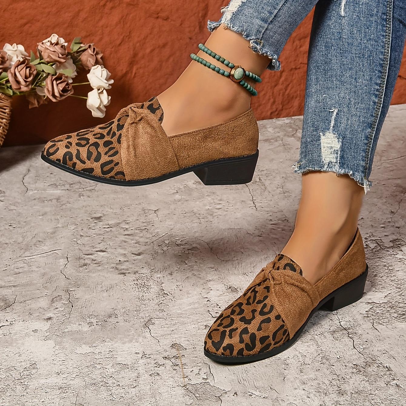 

Women S Leopard Print Loafers - Slip-On Moccasins with Bow Accent, Soft Fabric Upper & Non-Slip Rubber Sole, Brown Casual Shoes for Everyday & Formal Size 43