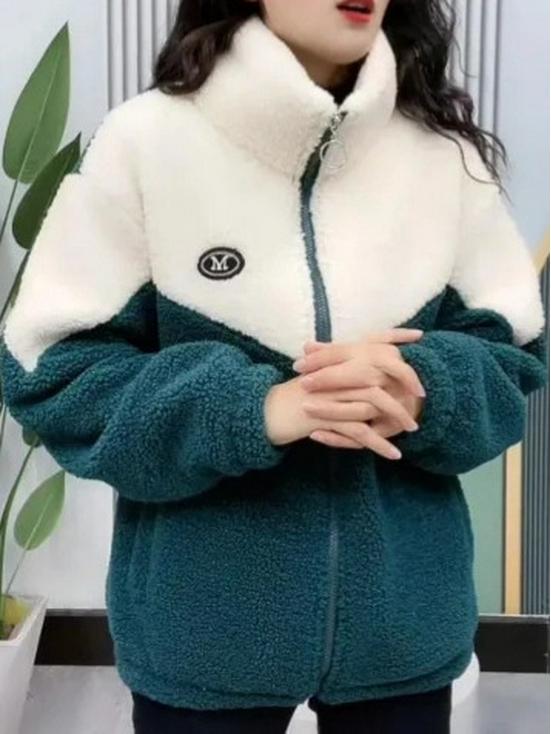 Women's Thickened Winter Coat - Casual Cotton Jacket with Fleece Lining and Stand Collar