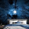 Forest Galaxy Starry Tapestry, Starry Night Sky Moon Stars Ceiling Tapestry Blue Space with Trees Nature Tapestries Wall Hanging for Bedroom Dorm