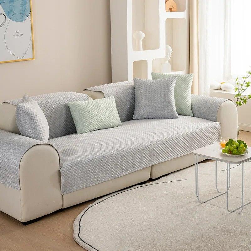 Capa de sofá de tecido com tecnologia de verão, leve, antiderrapante, moderna e minimalista, com encosto de toalha, cobertura completa, à prova de poeira e não desbota