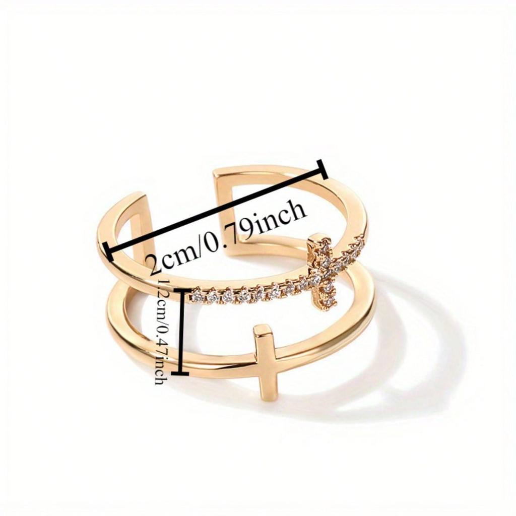 1pc Double-layer Cross Ring, Simple Index Finger Ring, Suitable for Daily Wear