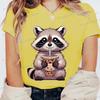 Summer Round Neck 3D Raccoon Pattern Print Top Fashionable Casual Short Sleeved Women's T-shirts