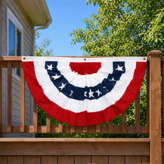 USA Fächerfahne, 4. Juli Amerikanische Flaggen Girlande, Rot Weiß Blau Patriotisches Halbfächer Banner für Unabhängigkeitstag Veranda Garten Außen Innen