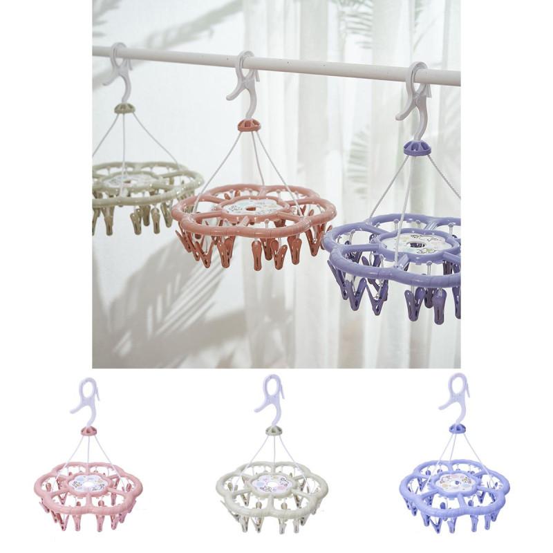 Portable Round Clothes Drying Rack With Multiple Clips Ideal For Indoor Use