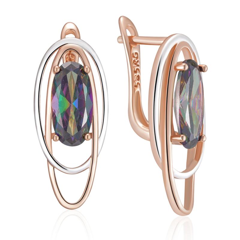 Trendy Oval Colorful Natural Zircon Drop Earrings For Women Rose Gold Color Mix Elegant Pendant Daily Jewelry