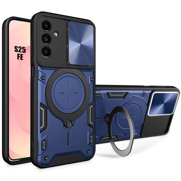 Coque de Téléphone - BOOLING - pour Samsung Galaxy S25 FE - Antichoc - Protection Caméra Coulissante - Bleu Marine