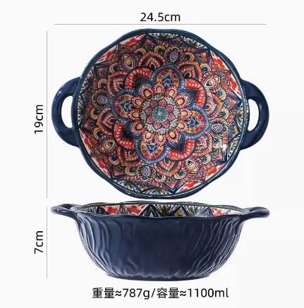 Nuovo Stile Boemo Ceramica Piatti per la Casa con Manici Ciotole Piatti e Set di Piatti per la Casa