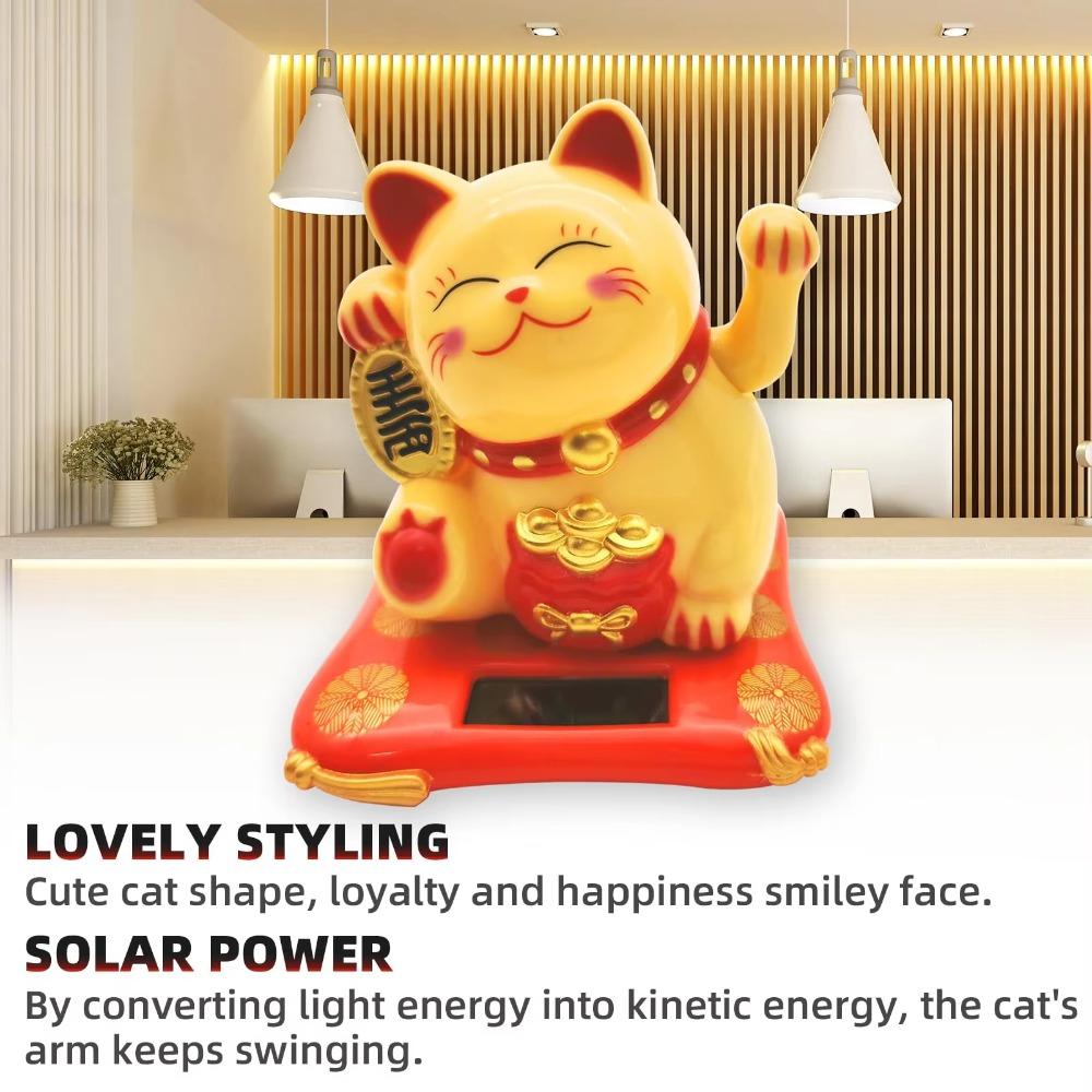 Mini Fortune Cat Figurine Solar Powered Waving Hand Cat Ornaments Car Decor