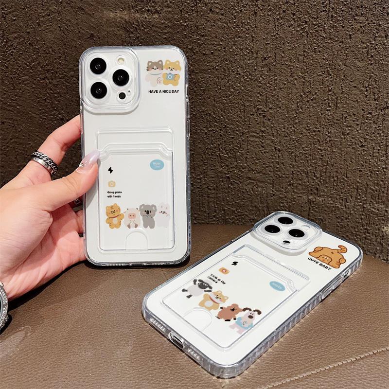 Card Slot Holder Silicone Wallet Pocket Case For Oppo Reno 10 14F 13F 12F Samsung A06 A16 A36 A56 Redmi Note 13 Honor X6A X6B Cover Clear Phone Bumper