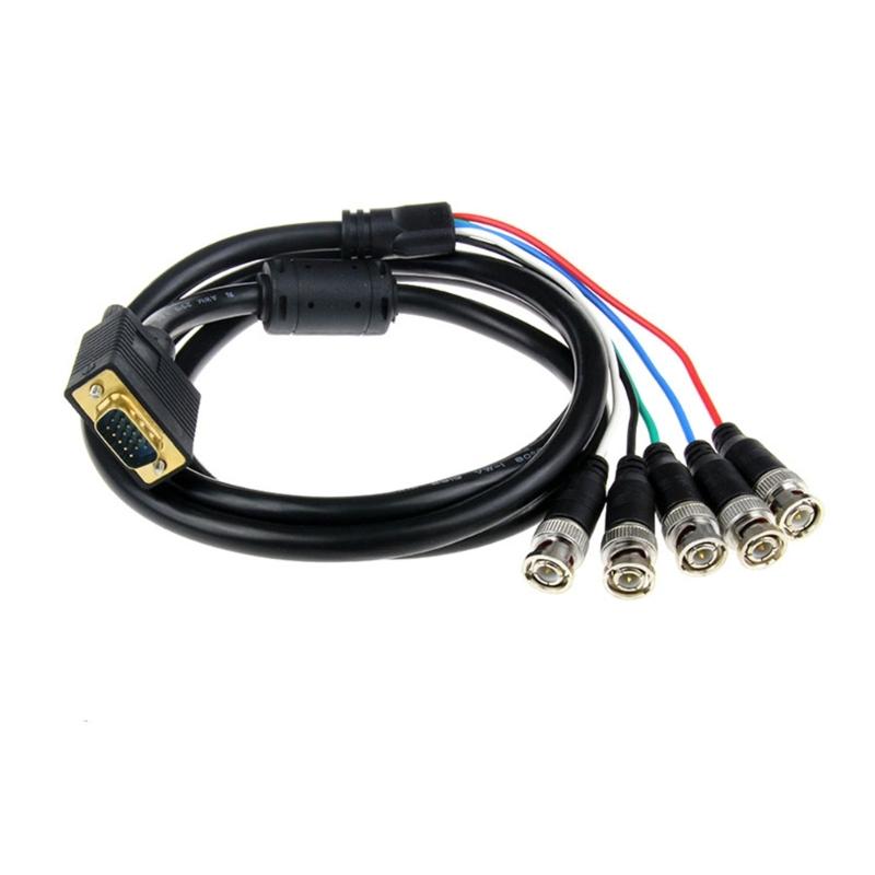 VGA To 5 BNC RGBHV Cable Male Connectors COnnection Cord High Resolution For Digital Screens And Monitors