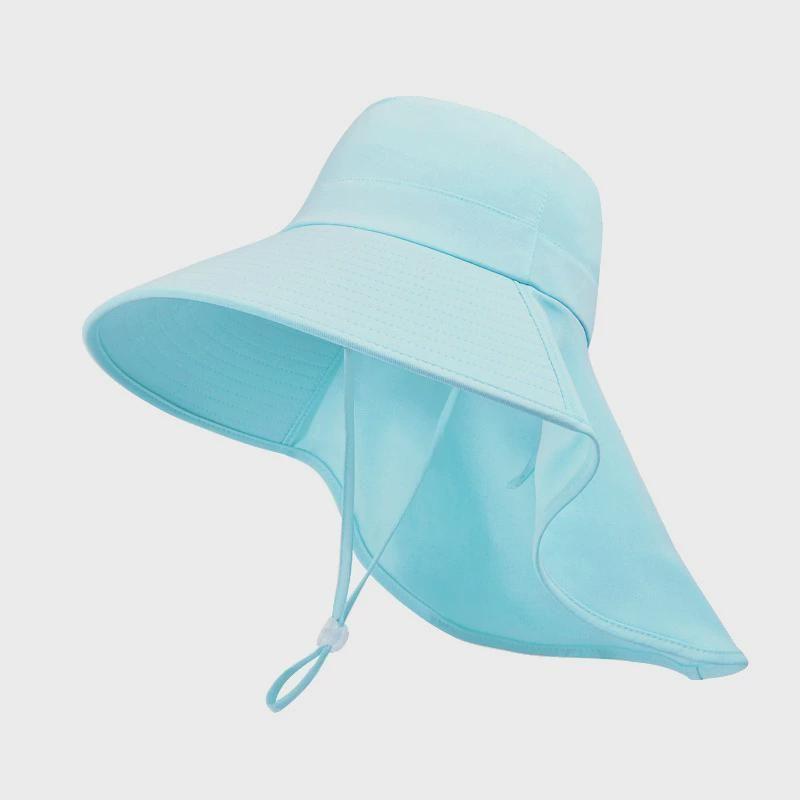 

8555 Summer Outdoor Sun Protection Sun Hat K-style Shawl Big Brim All-Matching Fisherman Hat with Ponytail Hole Hat for Women Blue