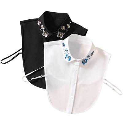 Beaded & Embroidered Sequin Collar with Detachable Shirt-style Fake Collar - Minimalist Elegant Pointed Collar