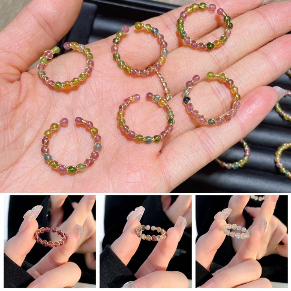 3PCS Adjustable Colorful Beads Ring Finger Jewelry Opening Ring Vintage Round Bead Ring  Party