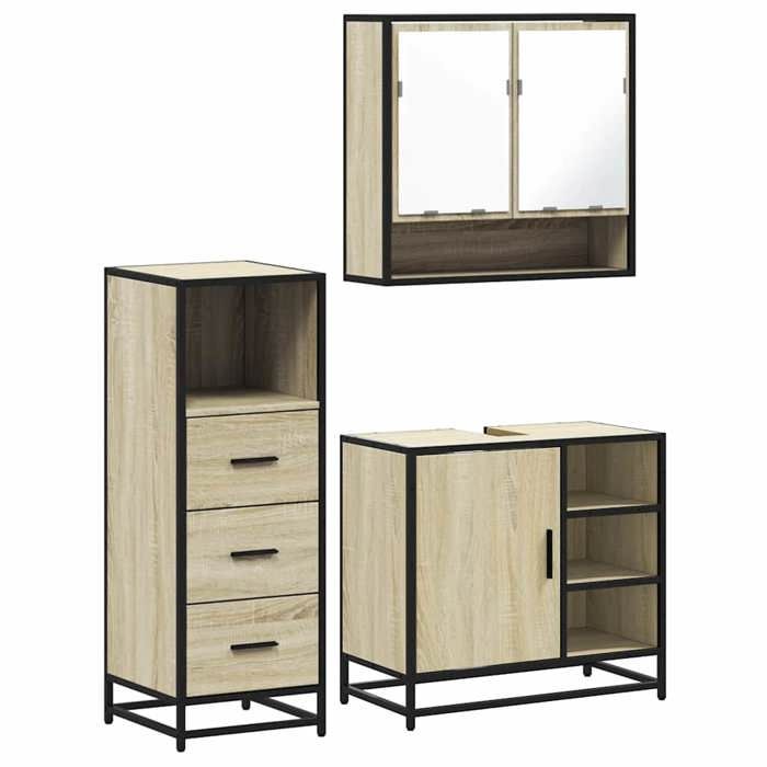 VidaXL Ensemble De Meubles De Salle De Bain 3 Pcs Chêne Sonoma, Armoire De Salle De Bain, Armoire De Rangement De Toilette, 3301056