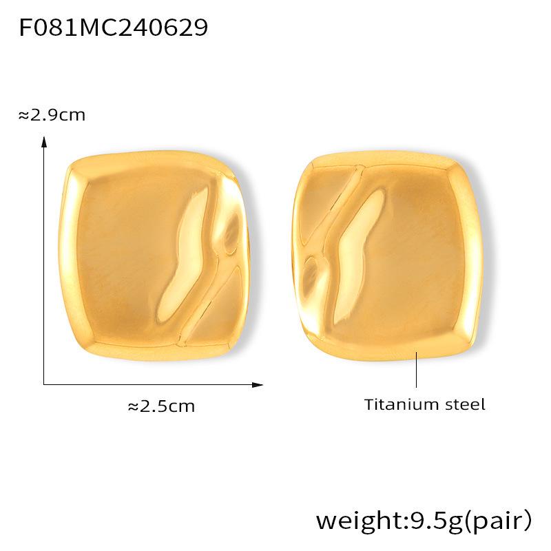 18K Gold Plated Square Pleated Titanium Steel Stud Earrings - European  American Design