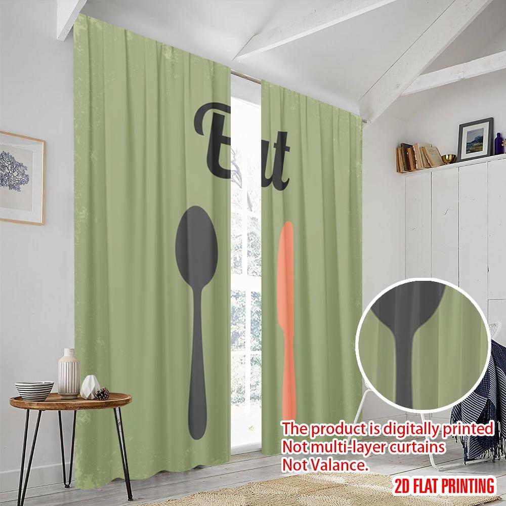 2pcs 2D flat printing Scene Curtains Eat Spoon Fork Knife Polyester Without Electricity Party Decorations Perfect for Outdoor