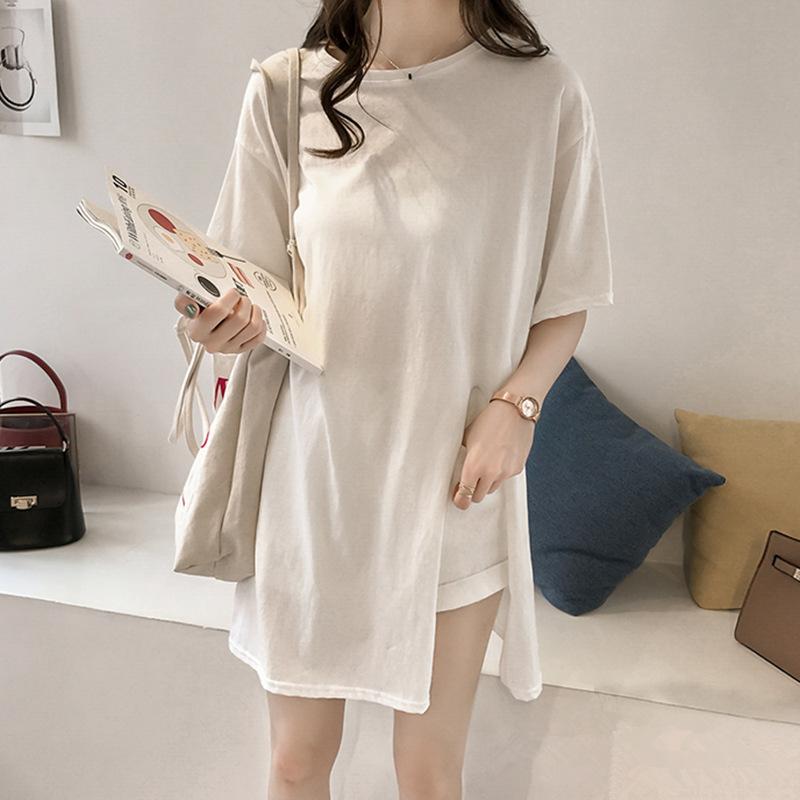 Large size women's new foreign style split-ended T-shirt women's summer fat mm loose and thin half-sleeved bottoming shirt