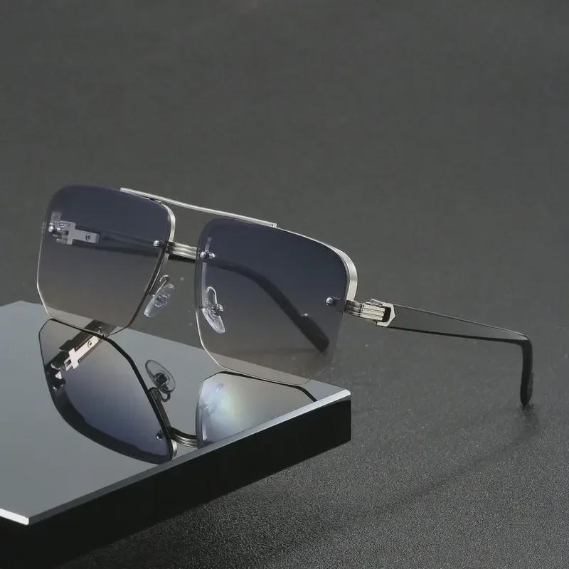 2025 Trendy Double Beam Square Pilot Sunglasses - Unisex European & American Half Frame Style