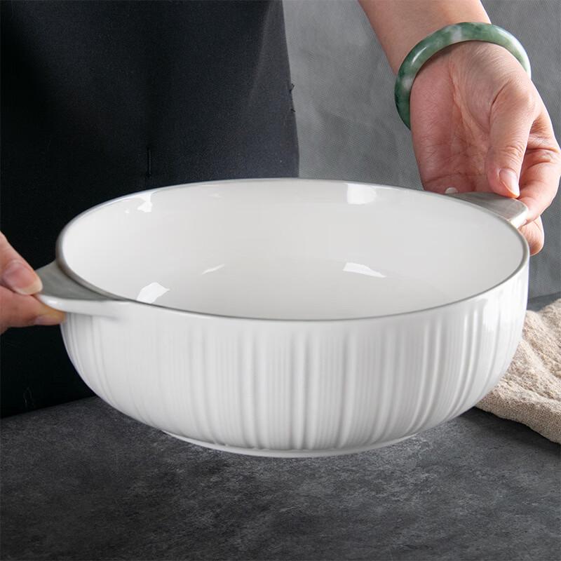 ZISIZ 10.5-inch Double-Handled Ceramic Soup Bowl