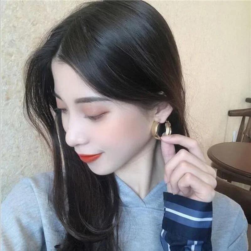 Summer Solid Color Elegant Fashion Simple Big Earrings Metallic Mirror Stud Earrings Temperament Earring Accessory Creative Gift