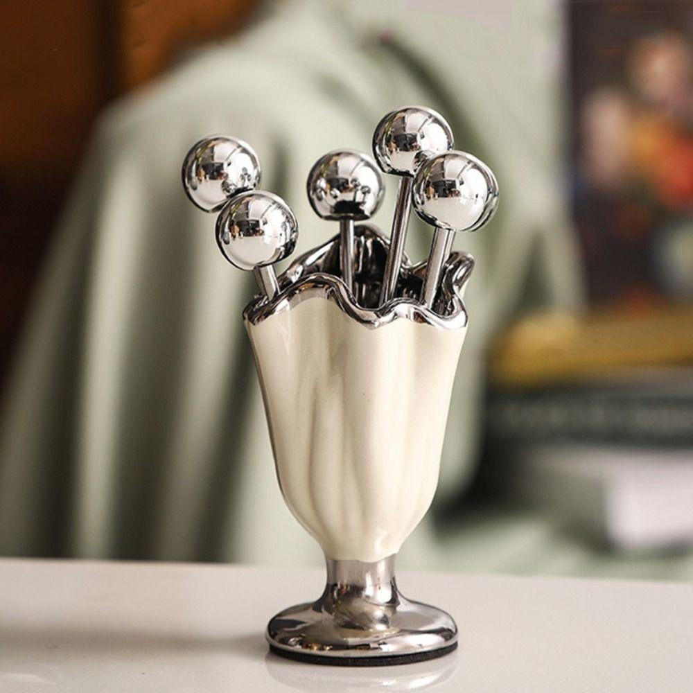 6Pcs INS Fruit Forks Set Light Luxury Fruit Picks Storage Jar Set Dessert Forks with Holder  Picnic