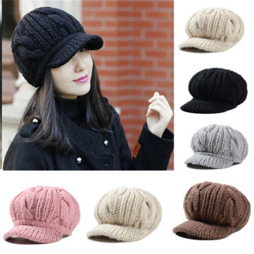 

Зимова вінтажна повсякденна шапка-берет Шапка-біні з в язаним козирком сірий