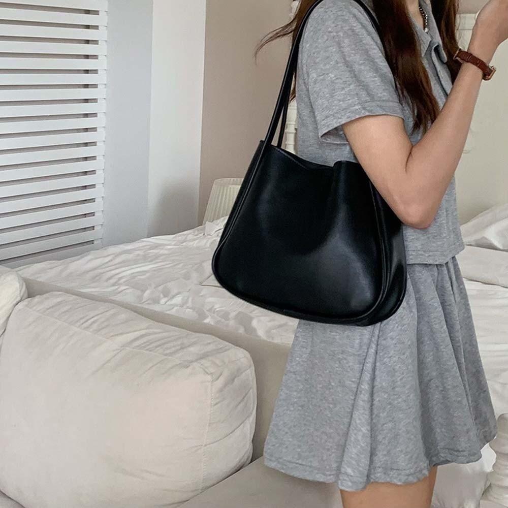 Elegant Solid Color Handbag Anti-splash Water French Underarm Bag Shopping Soft PU Tote Bag Work