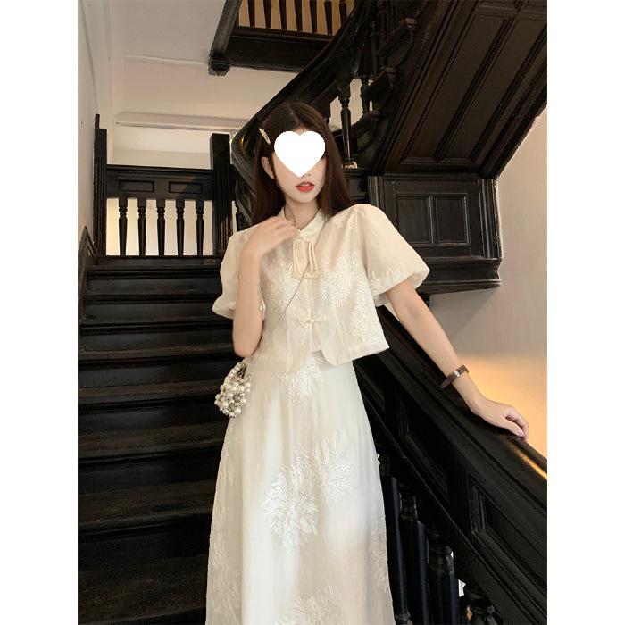 Elegant Chinese Style Tassel Frog Button Shirt & High-Waisted Long Skirt Set - Women s Summer 2026 Fashion. S