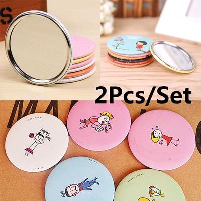 2PCS Makeup Mirror Hand Pocket Travel Mini Cosmetic Mirror  Random
