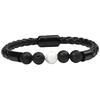 New European & American Men's Stone Beaded Leather Bracelet with Magnetic Buckle