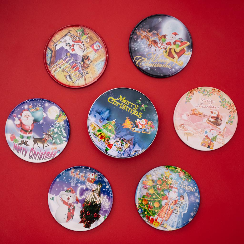 Christmas Themed Delightful Round Tin Coasters With Cute Cartoon Designs For Kids And Family