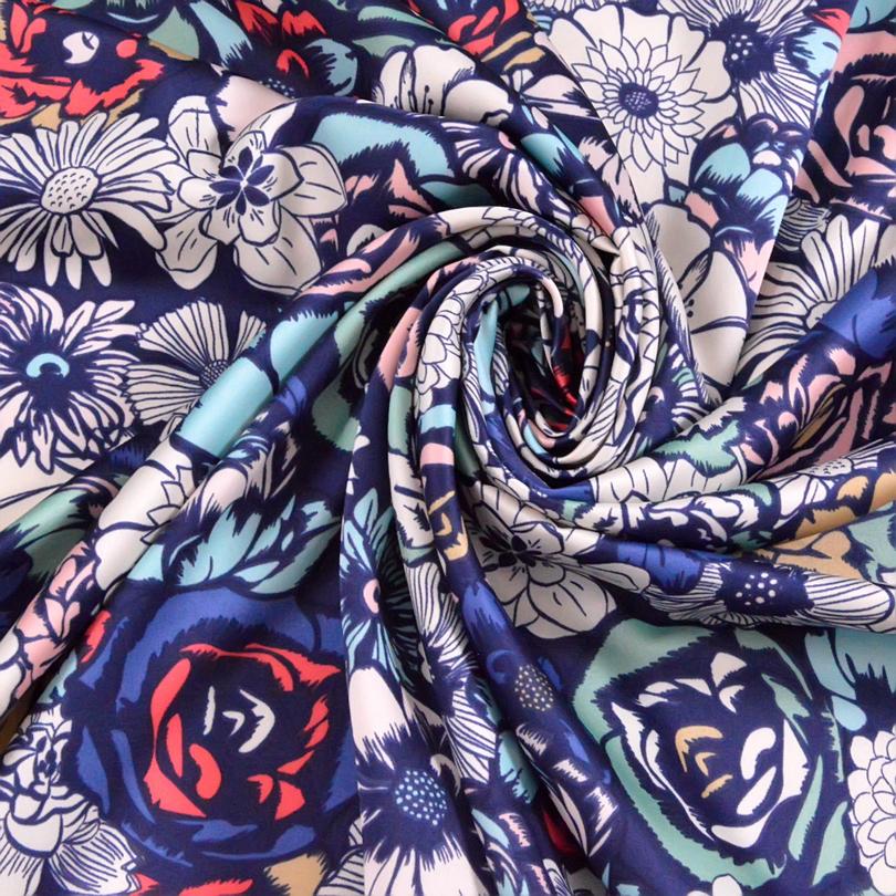 Ladies Daisy Large Square Scarves  New 90*90cm Spring Autumn Matt Satin Scarves Fashion Accessories Navy Blue Silk Scarf