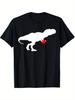Dinosaur T-Rex with Heart Valentines Day Graphic Tee Casual Short Sleeve Cotton T-Shirt for Men