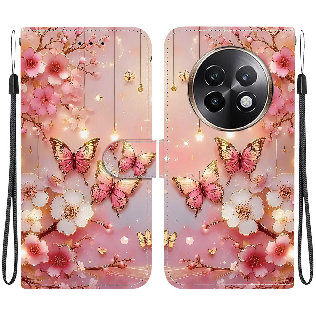 Handmade PU Leather Flip Case for Realme 13+ / Realme 13 Plus Anti-Slip Shockproof Cover with Wrist Strap & Heart/Rose Cat Designs