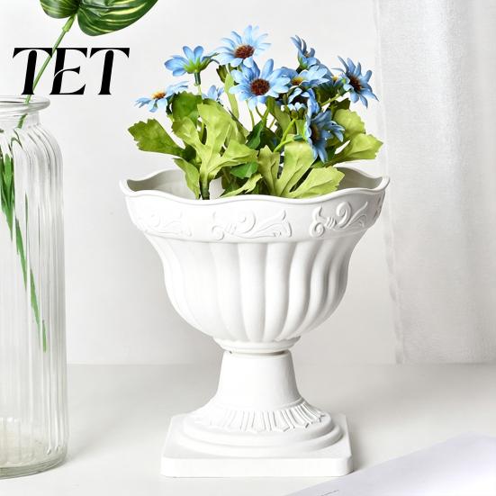 Large Plastic Planter White Urn Pot, Tall Vintage Roman Column Flowerpot, Decorative Flower Pot Plant Container for Indoor Outdoor Garden Front Porch