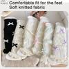 Sweet Girls Leg Warmers Women Ribbed Knit Striped Foot Cover Elegant Bowknot Ruffled Trim Boot Cuffs Footless Calf Socks