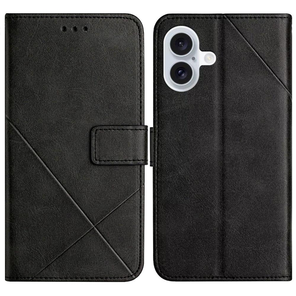 For iPhone 17 Case Line Pattern Wallet Leather Phone Cover with Wrist Strap