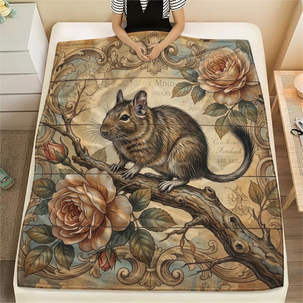

1PC Retro Floral Animal Print Flannel Blanket, High quality All Seasons, Home Decor, Warmth and Comfort, Perfect for Christmas Gifts 80cm x 120cm