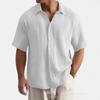 Men Solid Color Textured Short Sleeve Shirt Casual Button Up Summer Top